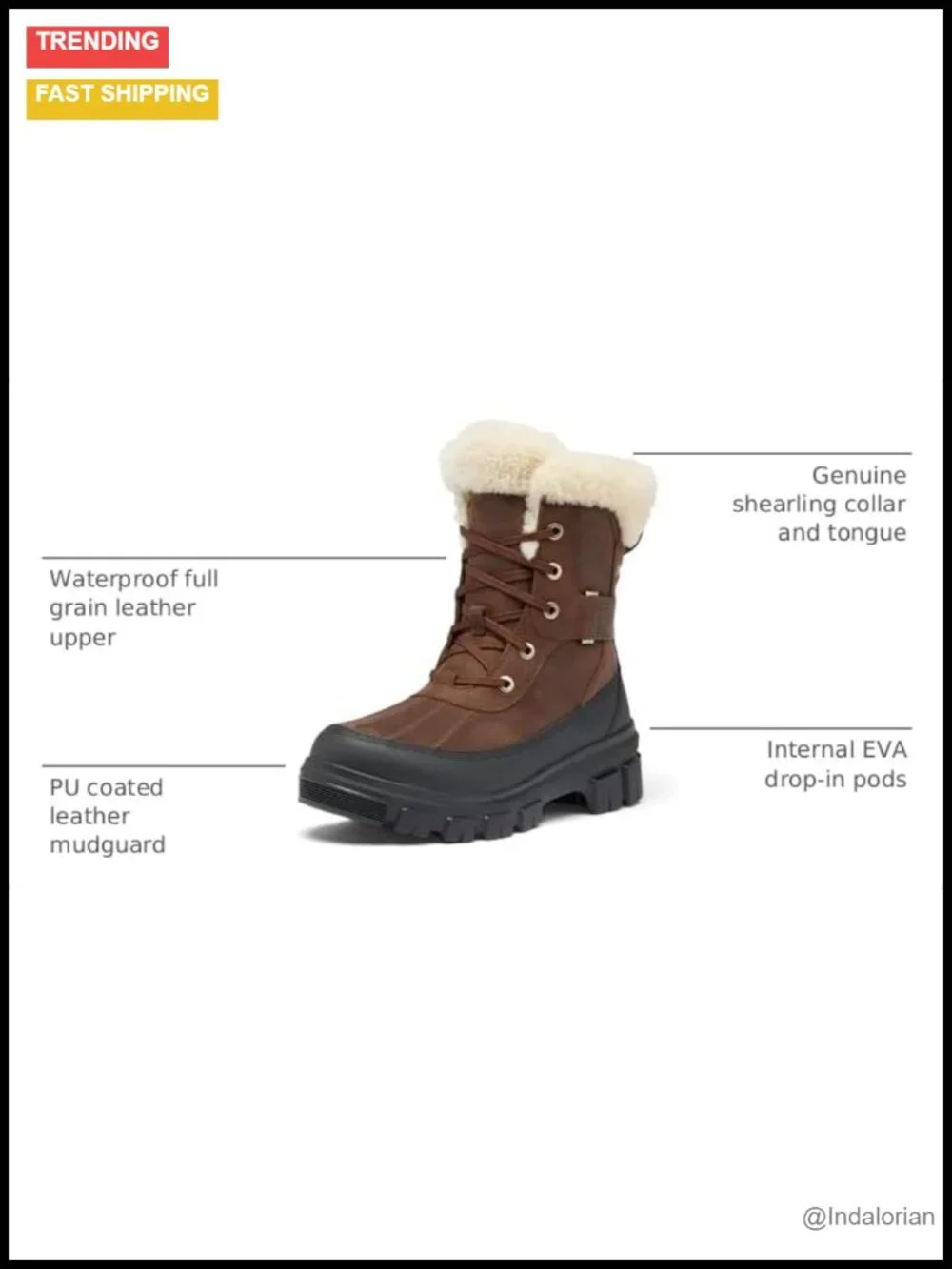 Womens Waterproof Snow Boots 200g Insulation Leather Mid-Calf Lace-Up Winter